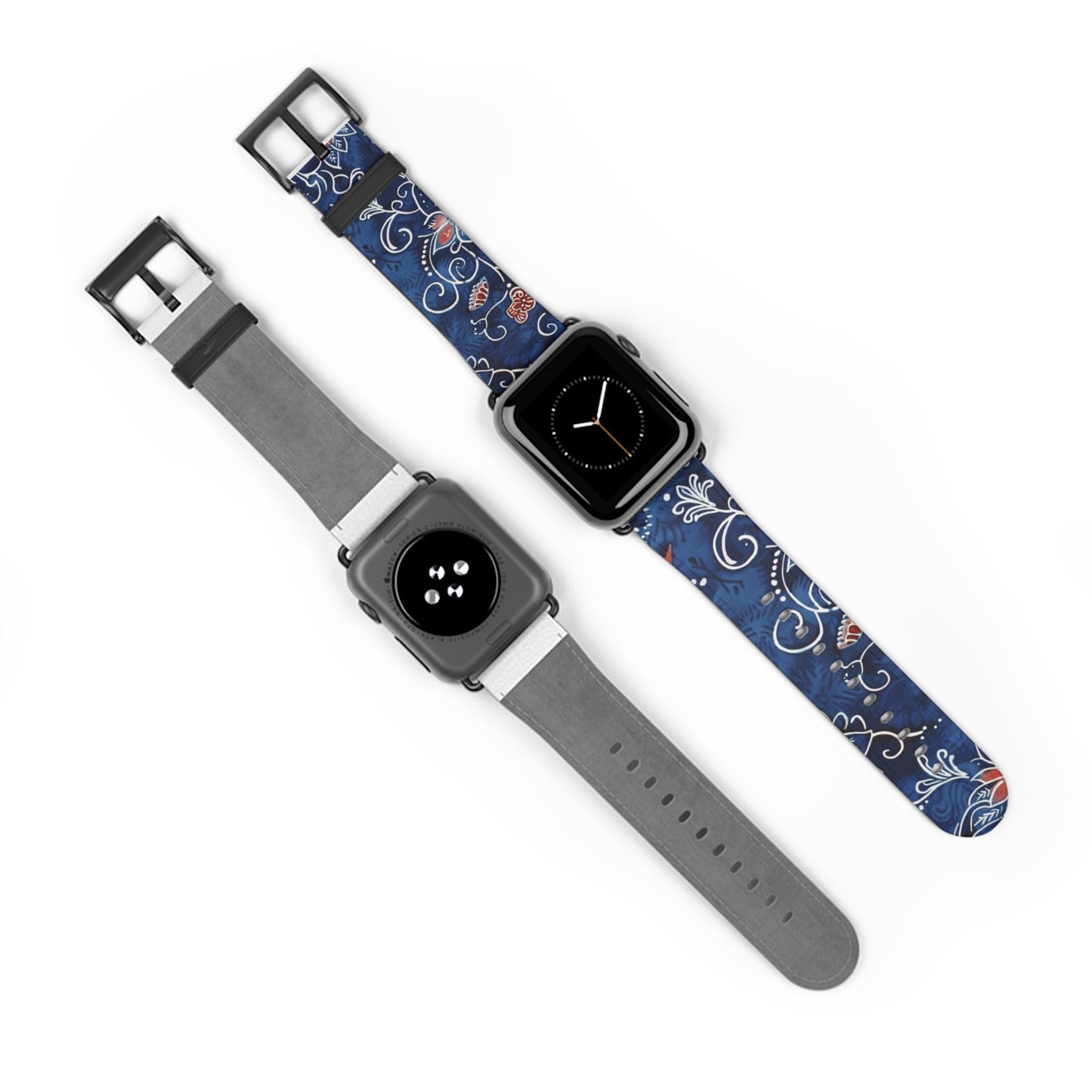 Blue Floral Pattern Watch Band — Elegant Scrollwork Apple Watch Strap - DIGITAL X