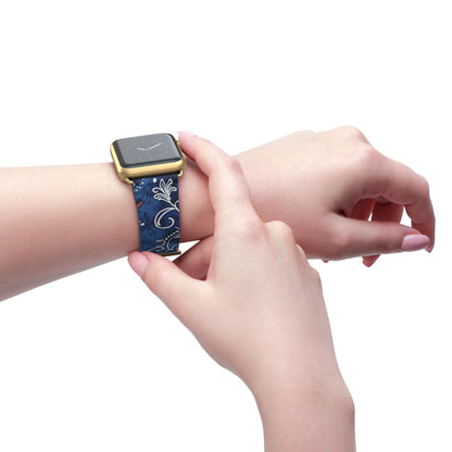 Blue Floral Pattern Watch Band — Elegant Scrollwork Apple Watch Strap - DIGITAL X