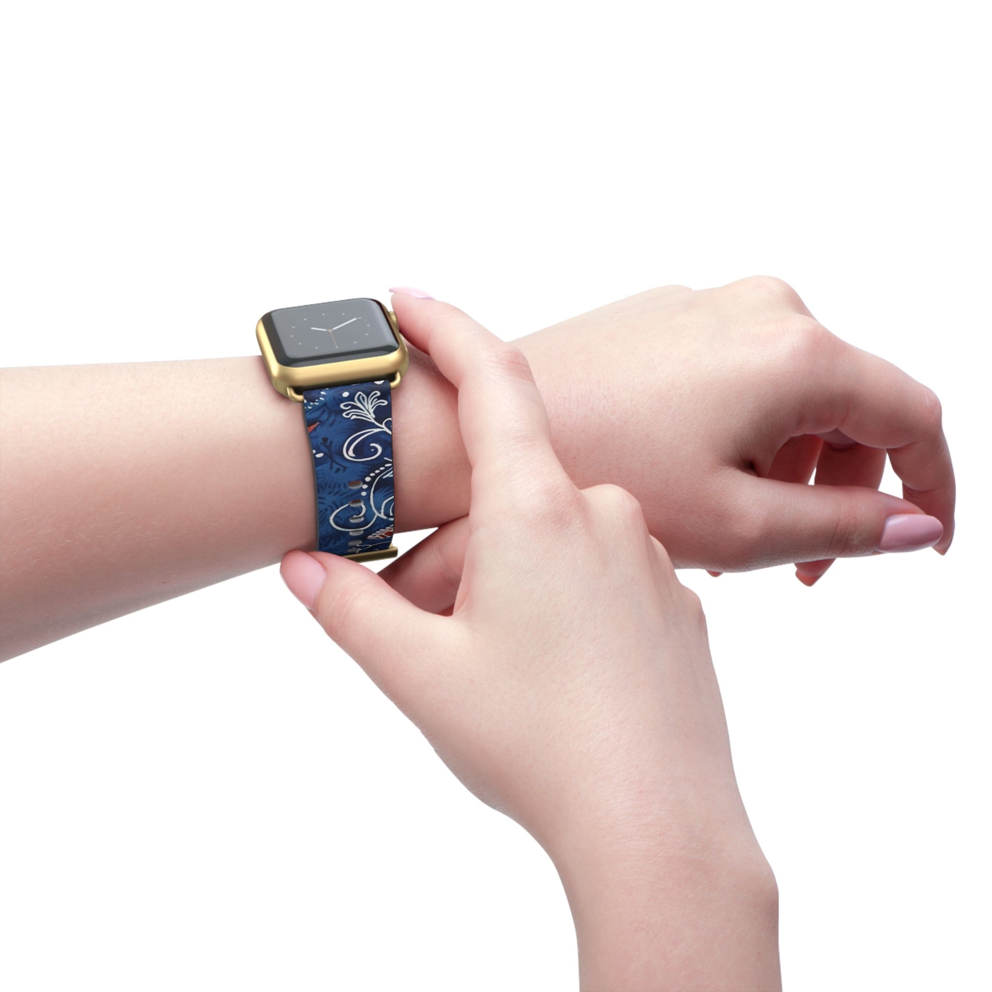 Blue Floral Pattern Watch Band — Elegant Scrollwork Apple Watch Strap - DIGITAL X