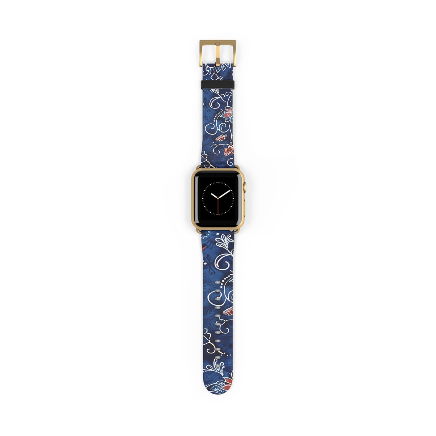Blue Floral Pattern Watch Band — Elegant Scrollwork Apple Watch Strap - DIGITAL X