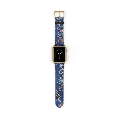 Blue Floral Pattern Watch Band — Elegant Scrollwork Apple Watch Strap - DIGITAL X