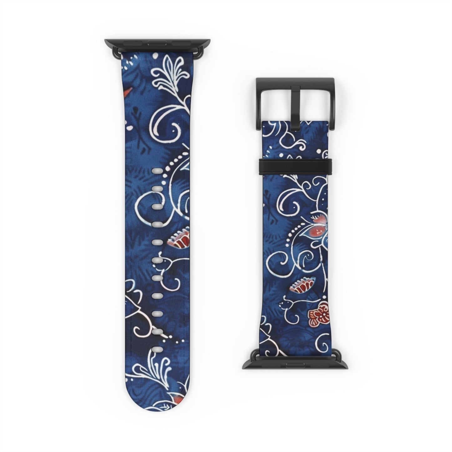 Blue Floral Pattern Watch Band — Elegant Scrollwork Apple Watch Strap - DIGITAL X