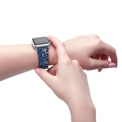 Blue Floral Pattern Watch Band — Elegant Scrollwork Apple Watch Strap - DIGITAL X