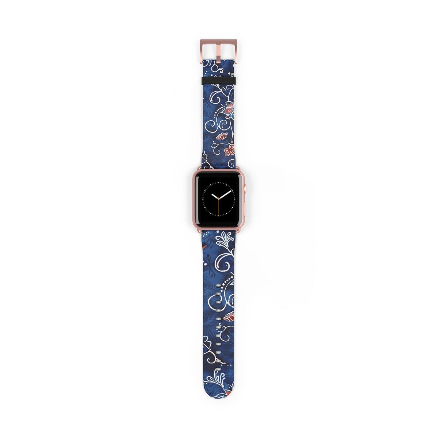 Blue Floral Pattern Watch Band — Elegant Scrollwork Apple Watch Strap - DIGITAL X