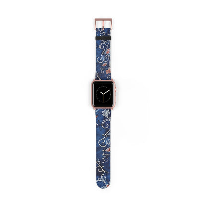 Blue Floral Pattern Watch Band — Elegant Scrollwork Apple Watch Strap - DIGITAL X