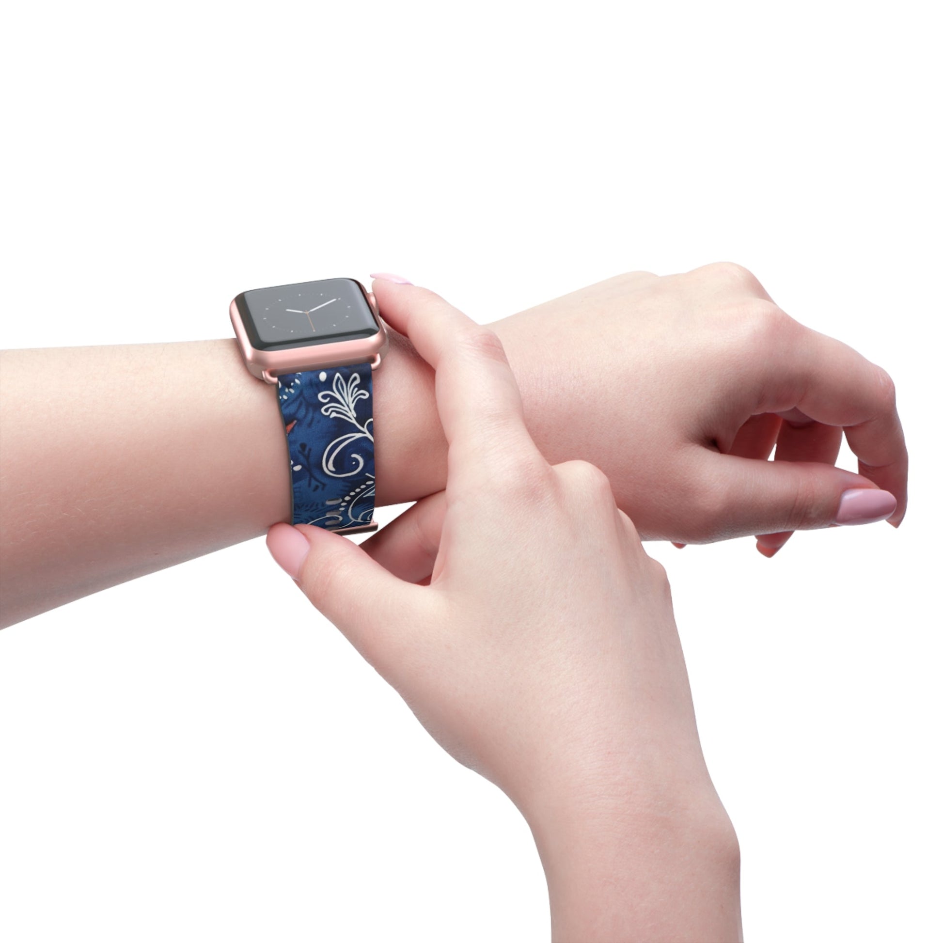 Blue Floral Pattern Watch Band — Elegant Scrollwork Apple Watch Strap - DIGITAL X