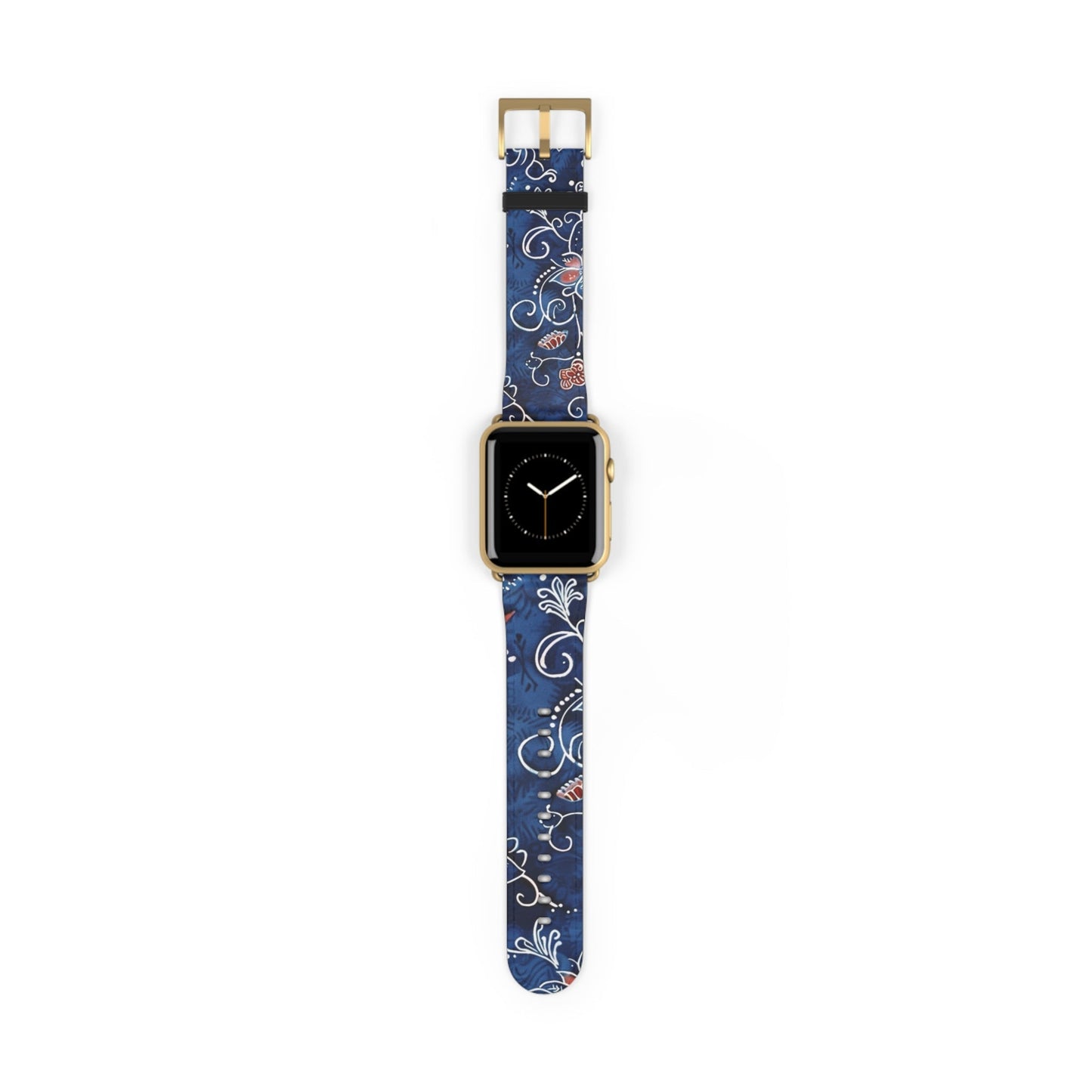 Blue Floral Pattern Watch Band — Elegant Scrollwork Apple Watch Strap - DIGITAL X