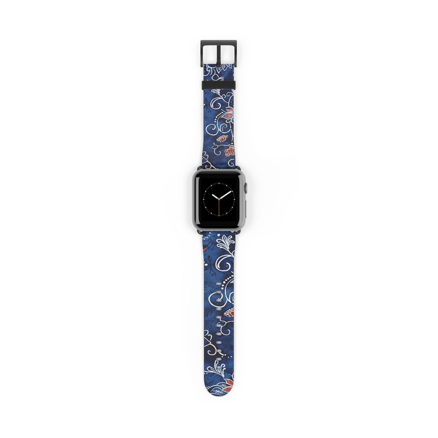 Blue Floral Pattern Watch Band — Elegant Scrollwork Apple Watch Strap - DIGITAL X