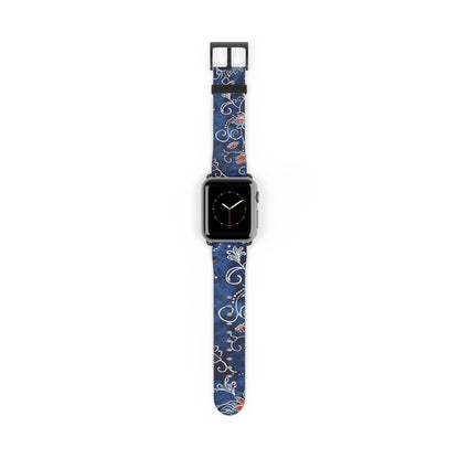 Blue Floral Pattern Watch Band — Elegant Scrollwork Apple Watch Strap - DIGITAL X