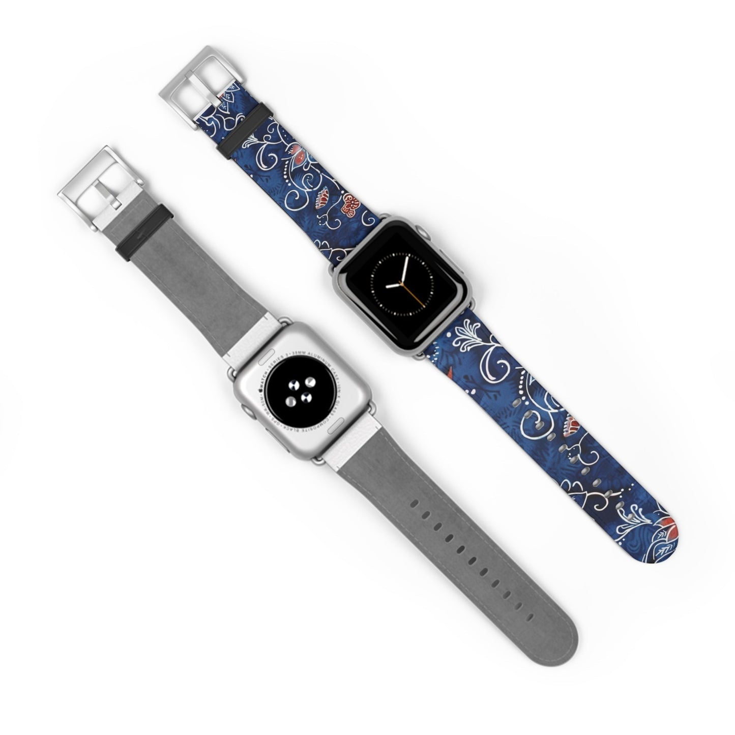 Blue Floral Pattern Watch Band — Elegant Scrollwork Apple Watch Strap - DIGITAL X