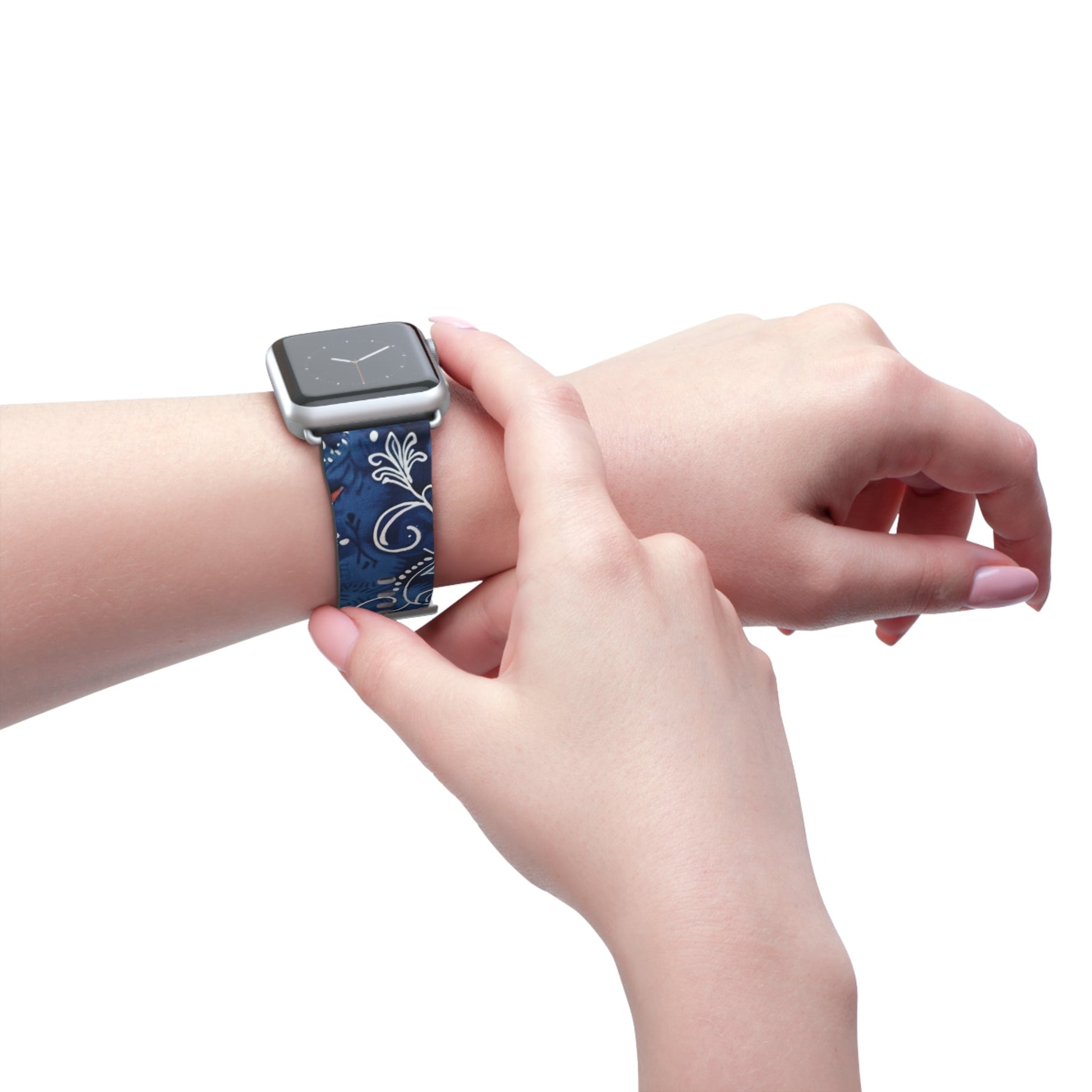 Blue Floral Pattern Watch Band — Elegant Scrollwork Apple Watch Strap - DIGITAL X