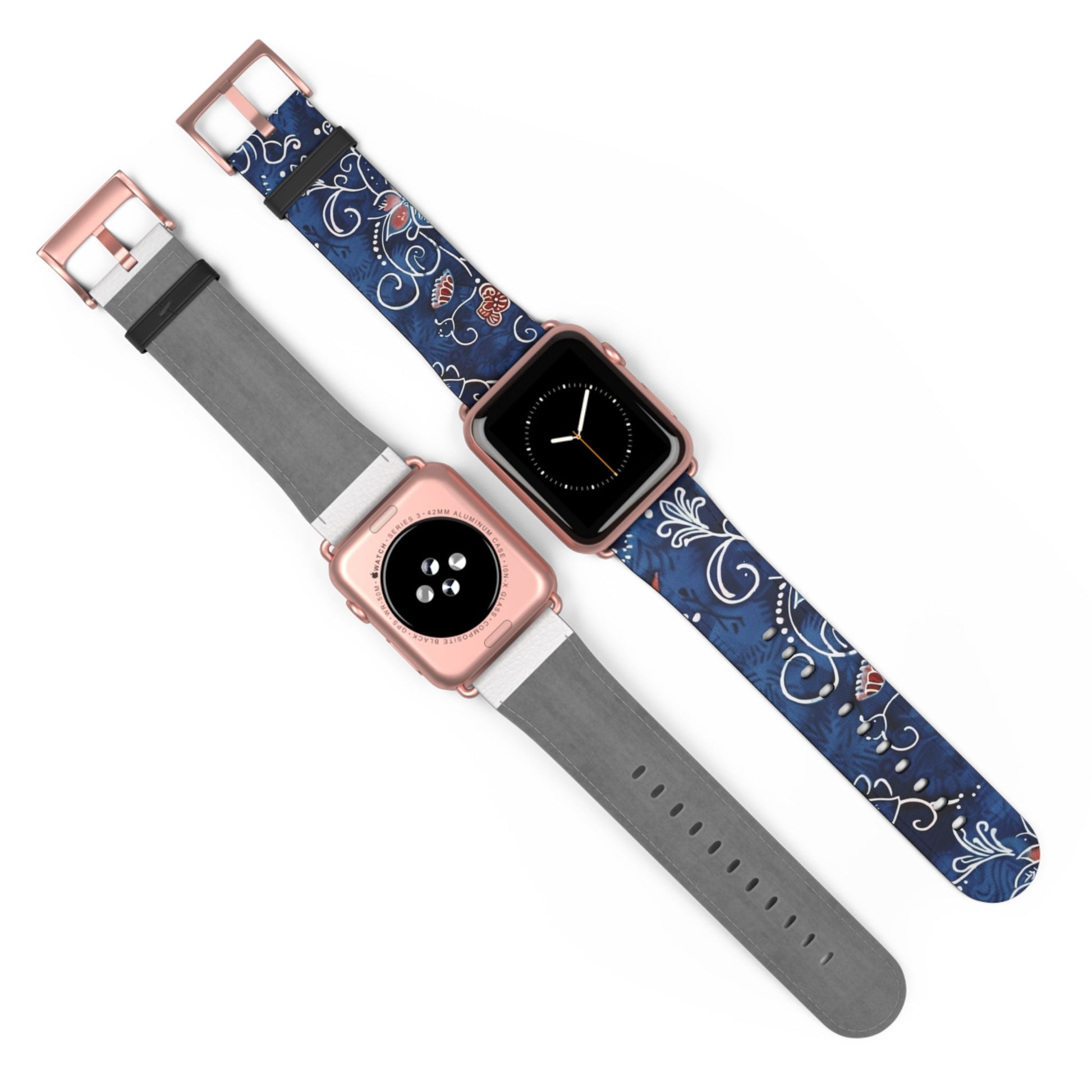 Blue Floral Pattern Watch Band — Elegant Scrollwork Apple Watch Strap - DIGITAL X