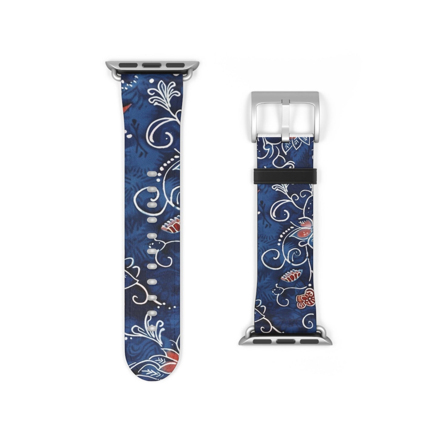 Blue Floral Pattern Watch Band — Elegant Scrollwork Apple Watch Strap - DIGITAL X