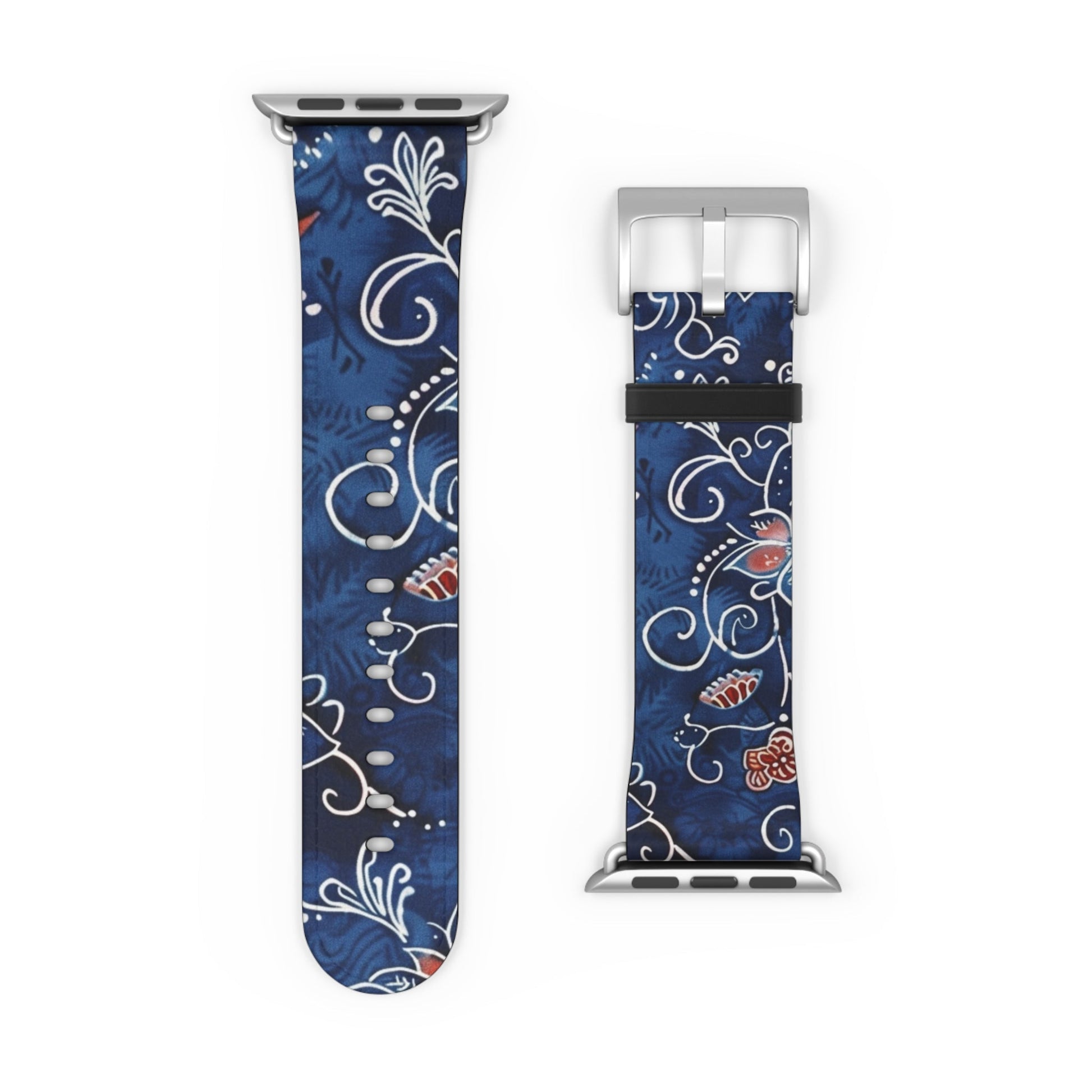 Blue Floral Pattern Watch Band — Elegant Scrollwork Apple Watch Strap - DIGITAL X