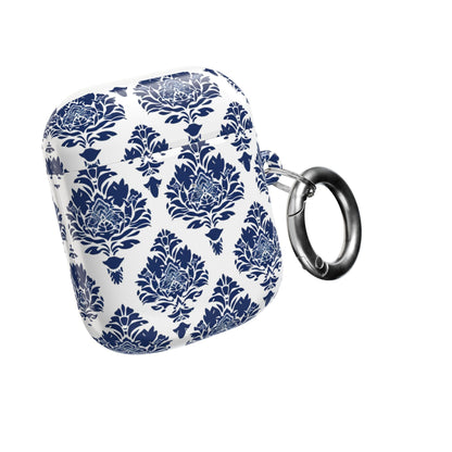Damask Blue AirPod Case — Elegant Navy Floral Protective Cover - DIGITAL X