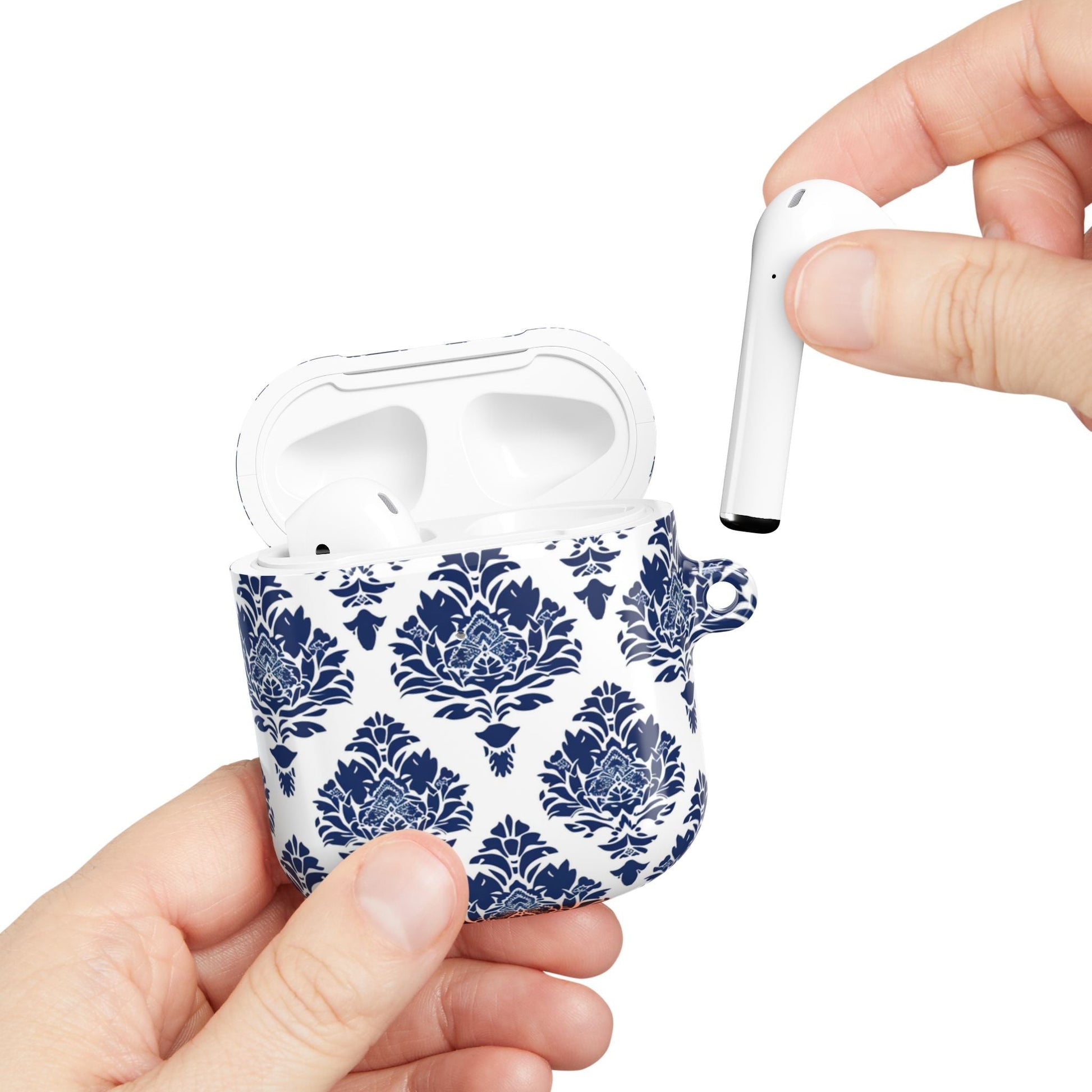 Damask Blue AirPod Case — Elegant Navy Floral Protective Cover - DIGITAL X