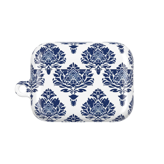 Damask Blue AirPod Case — Elegant Navy Floral Protective Cover - DIGITAL X