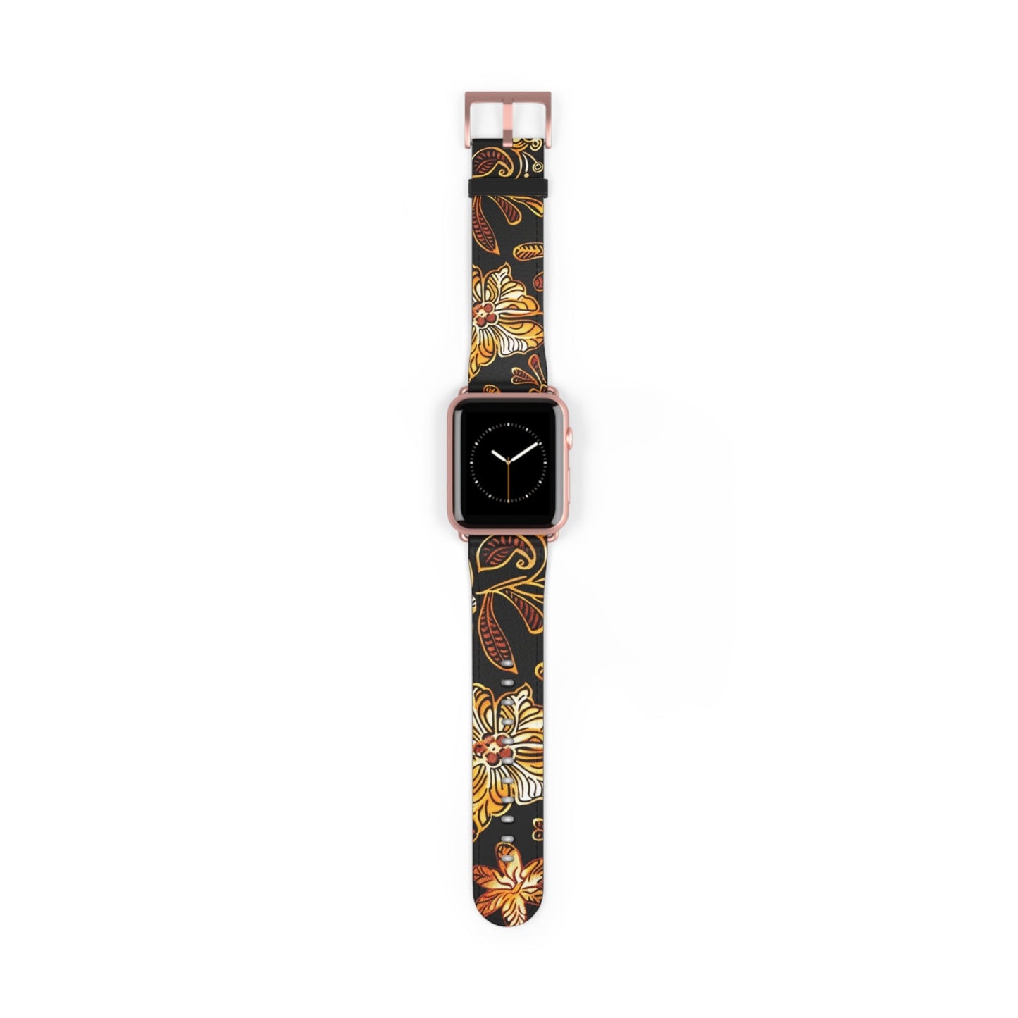 Floral Autumn Leather Watch Band — Vintage Gold & Rust Flower Strap - DIGITAL X