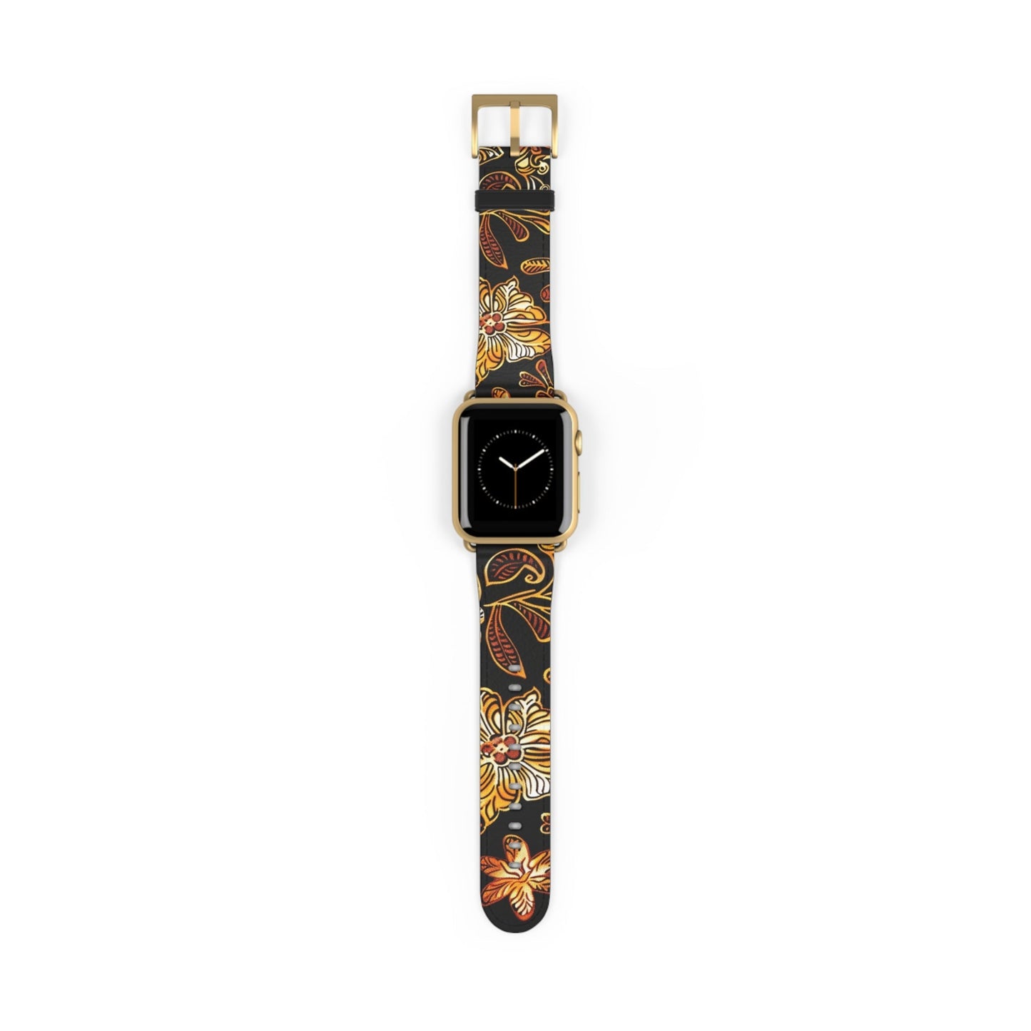 Floral Autumn Leather Watch Band — Vintage Gold & Rust Flower Strap - DIGITAL X