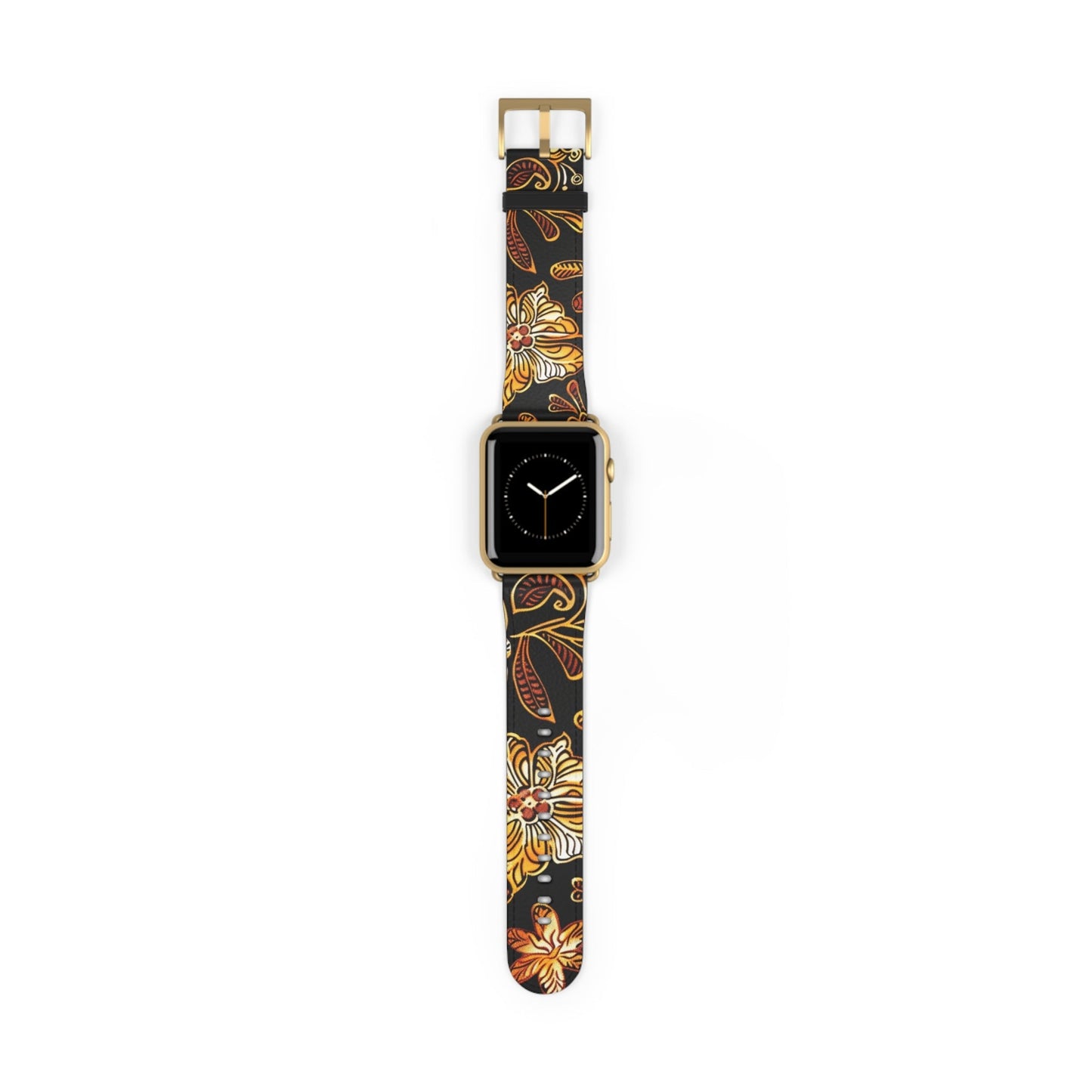 Floral Autumn Leather Watch Band — Vintage Gold & Rust Flower Strap - DIGITAL X
