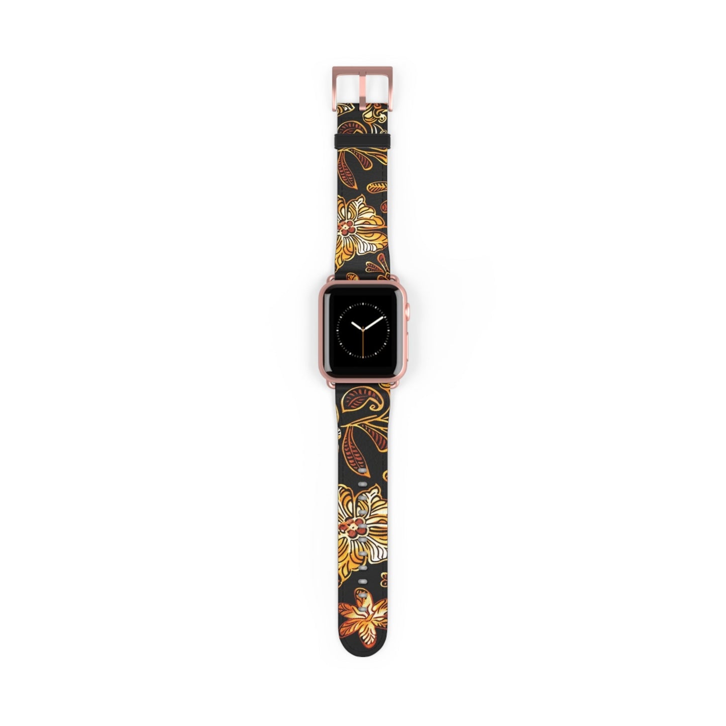 Floral Autumn Leather Watch Band — Vintage Gold & Rust Flower Strap - DIGITAL X