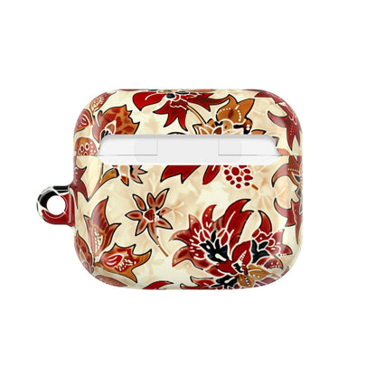 Floral Autumn Pattern AirPod Case — Vintage Red & Beige Protective Cover - DIGITAL X