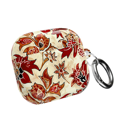 Floral Autumn Pattern AirPod Case — Vintage Red & Beige Protective Cover - DIGITAL X