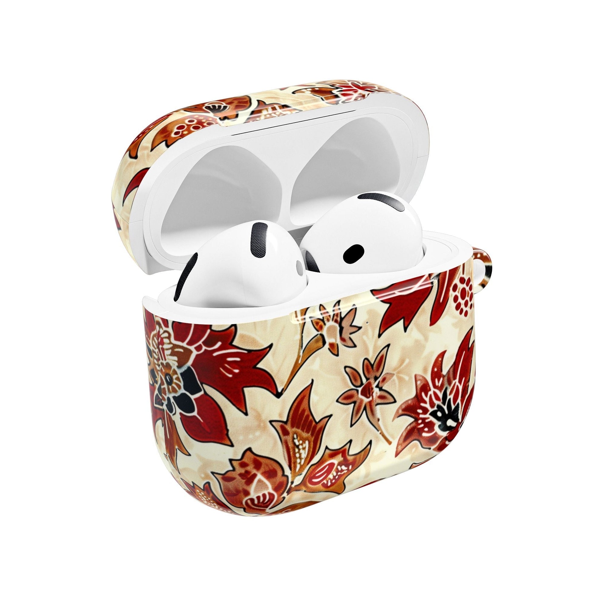 Floral Autumn Pattern AirPod Case — Vintage Red & Beige Protective Cover - DIGITAL X