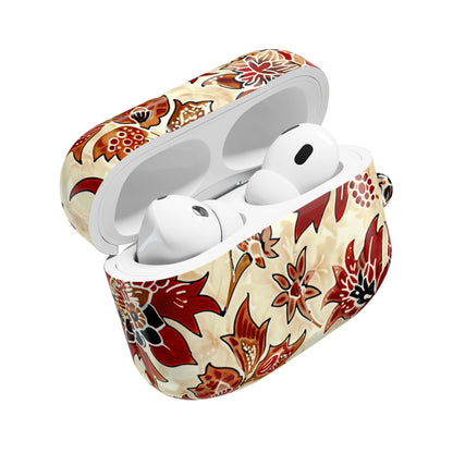 Floral Autumn Pattern AirPod Case — Vintage Red & Beige Protective Cover - DIGITAL X