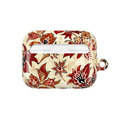 Floral Autumn Pattern AirPod Case — Vintage Red & Beige Protective Cover - DIGITAL X