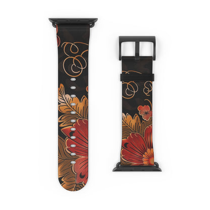 Floral Autumn Watch Band — Dark Fall Leaves Apple Watch Strap - DIGITAL X