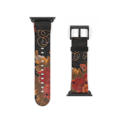 Floral Autumn Watch Band — Dark Fall Leaves Apple Watch Strap - DIGITAL X