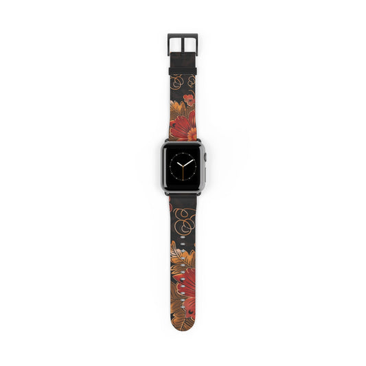Floral Autumn Watch Band — Dark Fall Leaves Apple Watch Strap - DIGITAL X