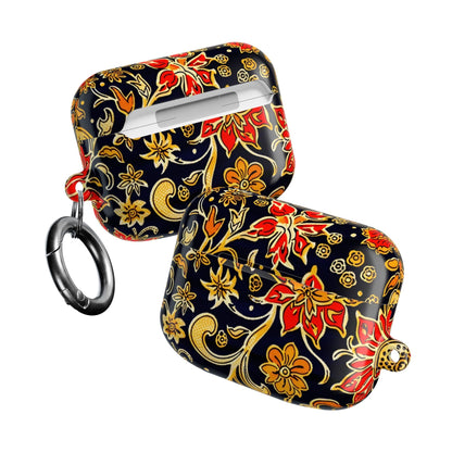 Floral Baroque AirPod Case — Black & Gold Red Flower Protective Cover - DIGITAL X