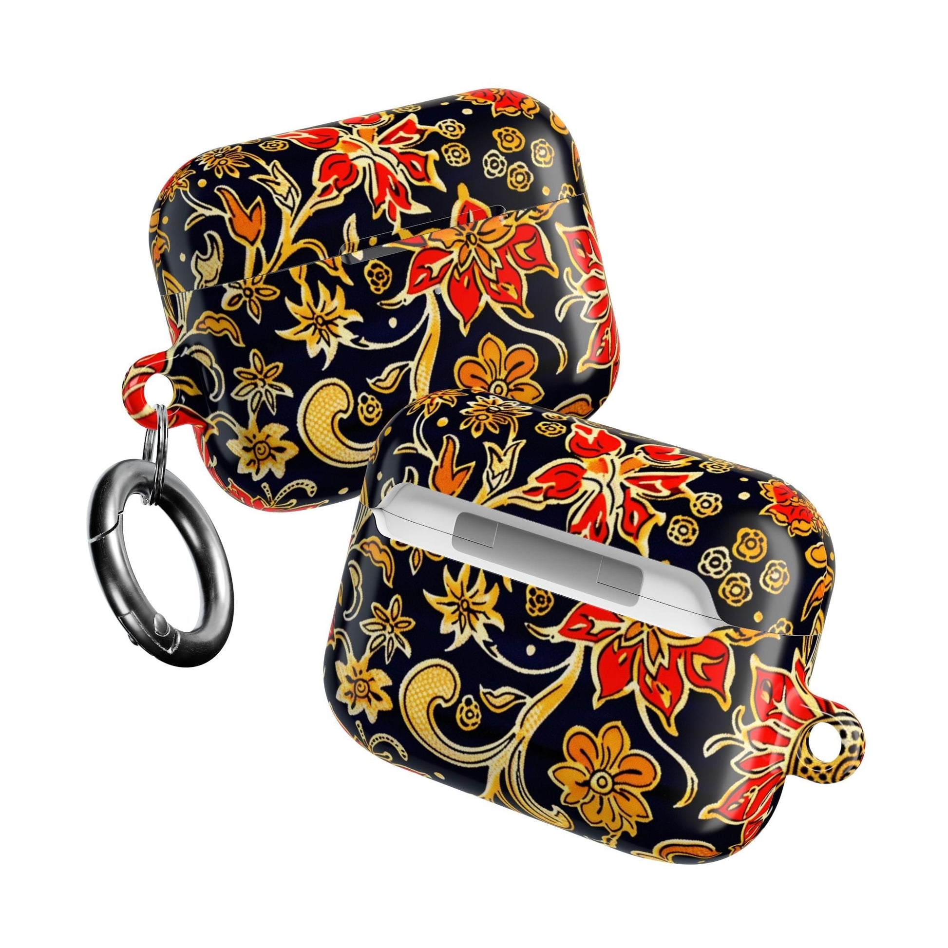 Floral Baroque AirPod Case — Black & Gold Red Flower Protective Cover - DIGITAL X