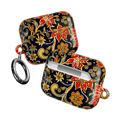 Floral Baroque AirPod Case — Black & Gold Red Flower Protective Cover - DIGITAL X