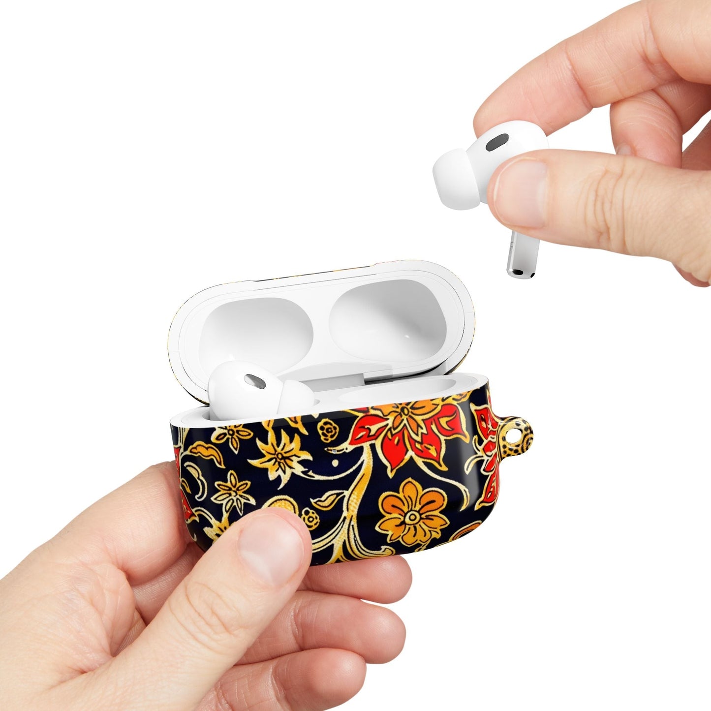 Floral Baroque AirPod Case — Black & Gold Red Flower Protective Cover - DIGITAL X