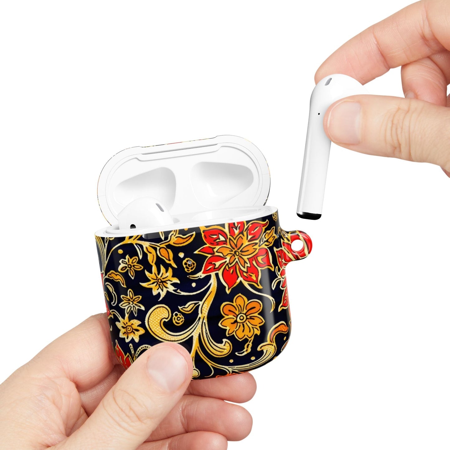 Floral Baroque AirPod Case — Black & Gold Red Flower Protective Cover - DIGITAL X