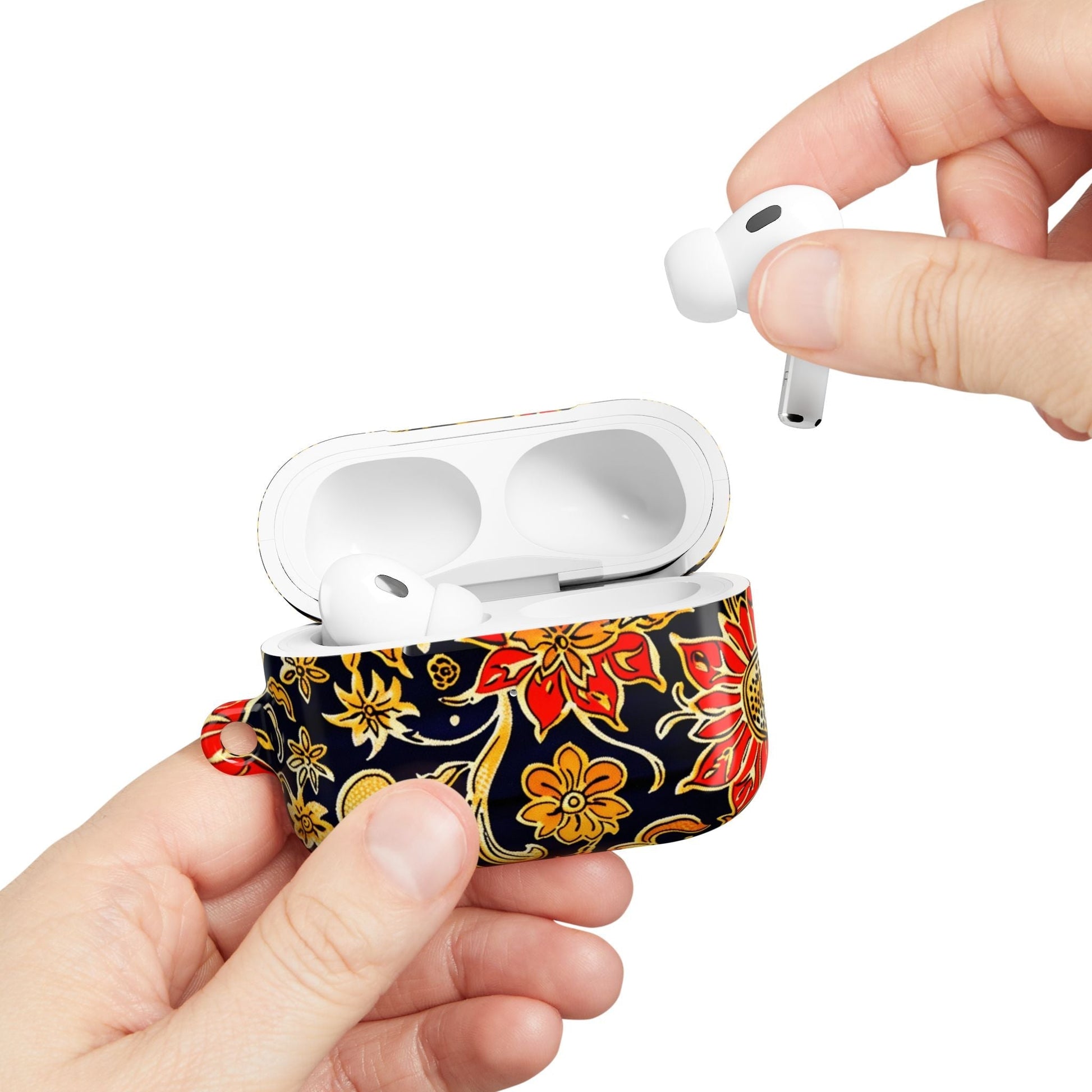 Floral Baroque AirPod Case — Black & Gold Red Flower Protective Cover - DIGITAL X