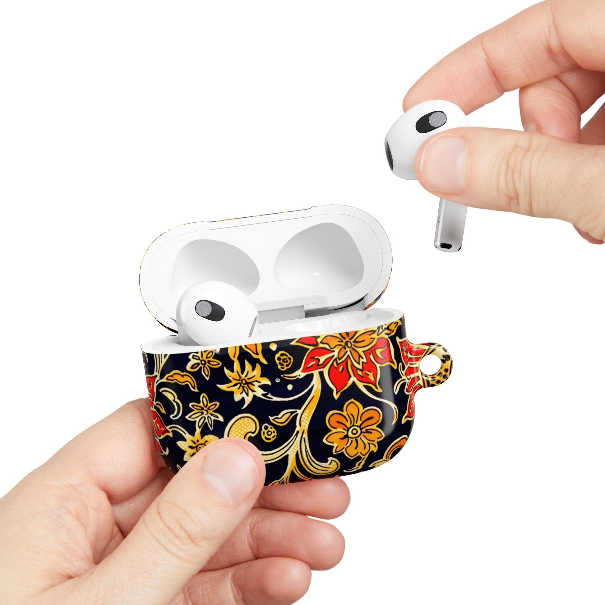 Floral Baroque AirPod Case — Black & Gold Red Flower Protective Cover - DIGITAL X