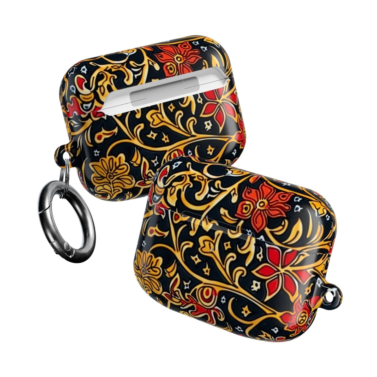 Floral Baroque AirPod Case — Black, Gold & Red Ornate Pattern - DIGITAL X