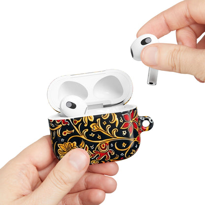 Floral Baroque AirPod Case — Black, Gold & Red Ornate Pattern - DIGITAL X