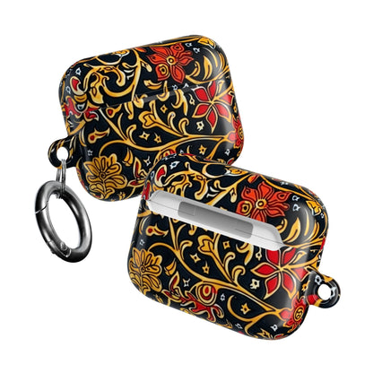 Floral Baroque AirPod Case — Black, Gold & Red Ornate Pattern - DIGITAL X
