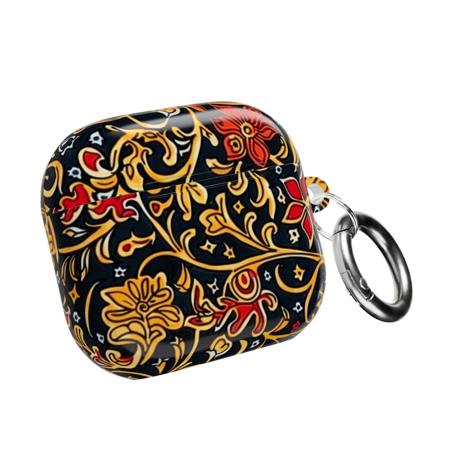 Floral Baroque AirPod Case — Black, Gold & Red Ornate Pattern - DIGITAL X