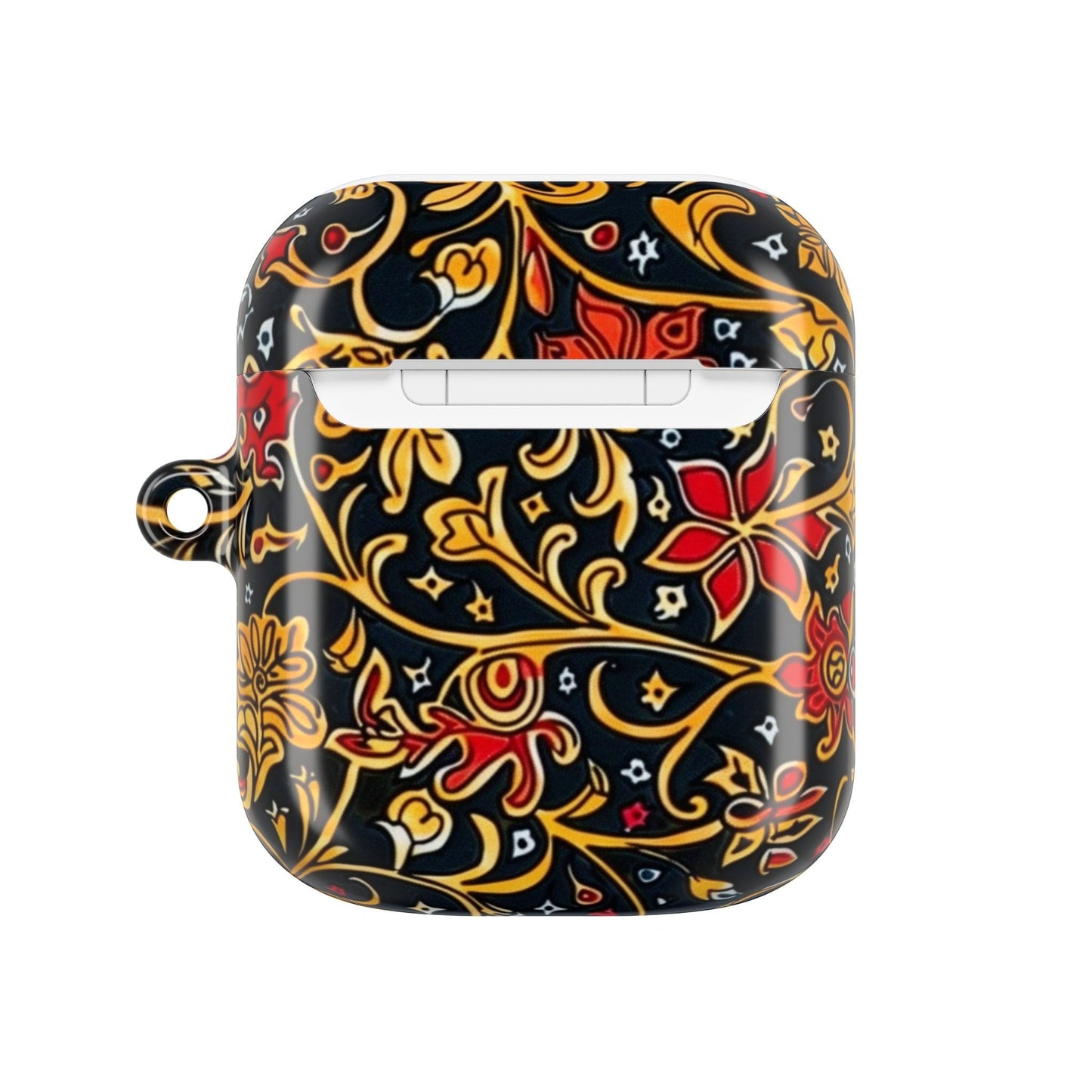 Floral Baroque AirPod Case — Black, Gold & Red Ornate Pattern - DIGITAL X