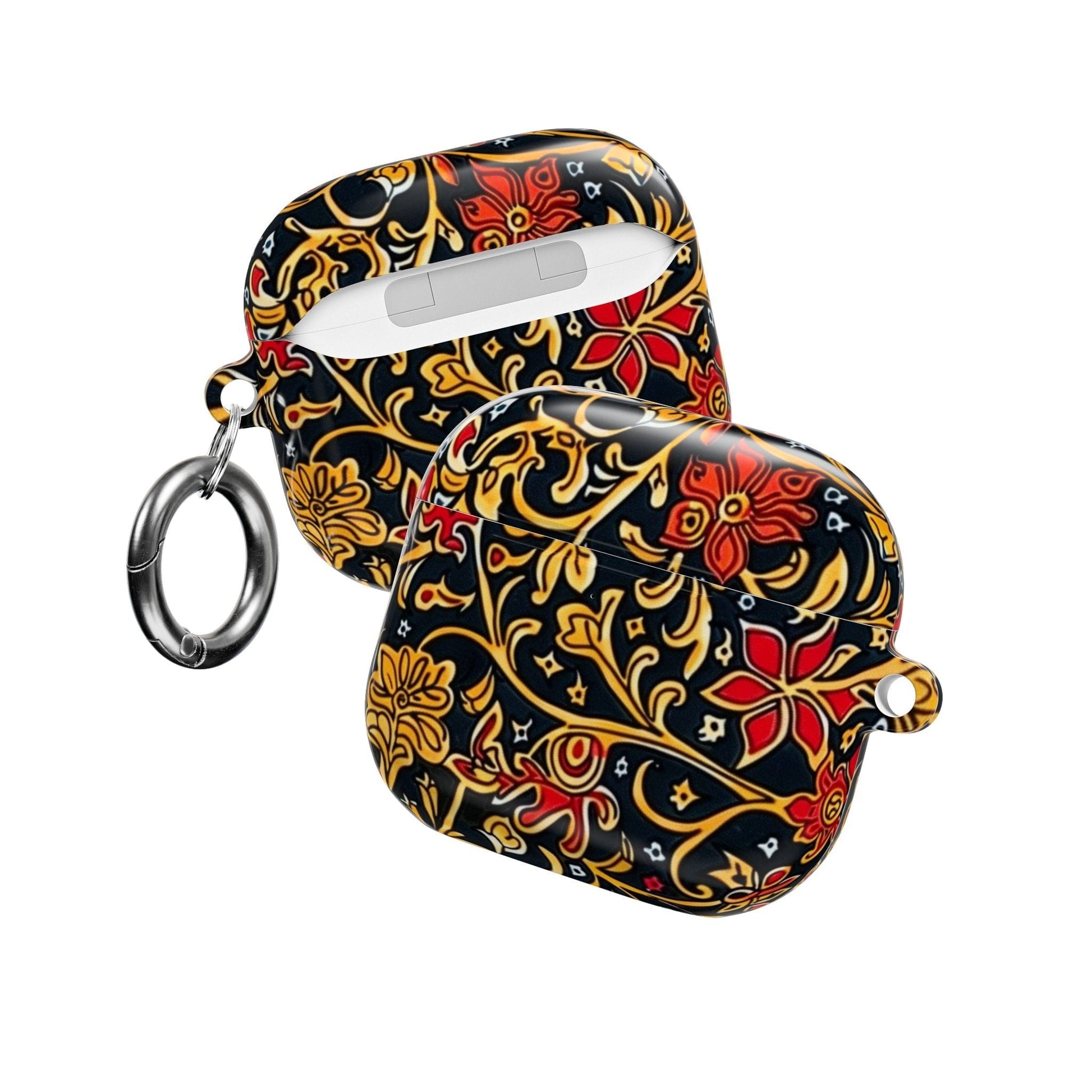 Floral Baroque AirPod Case — Black, Gold & Red Ornate Pattern - DIGITAL X