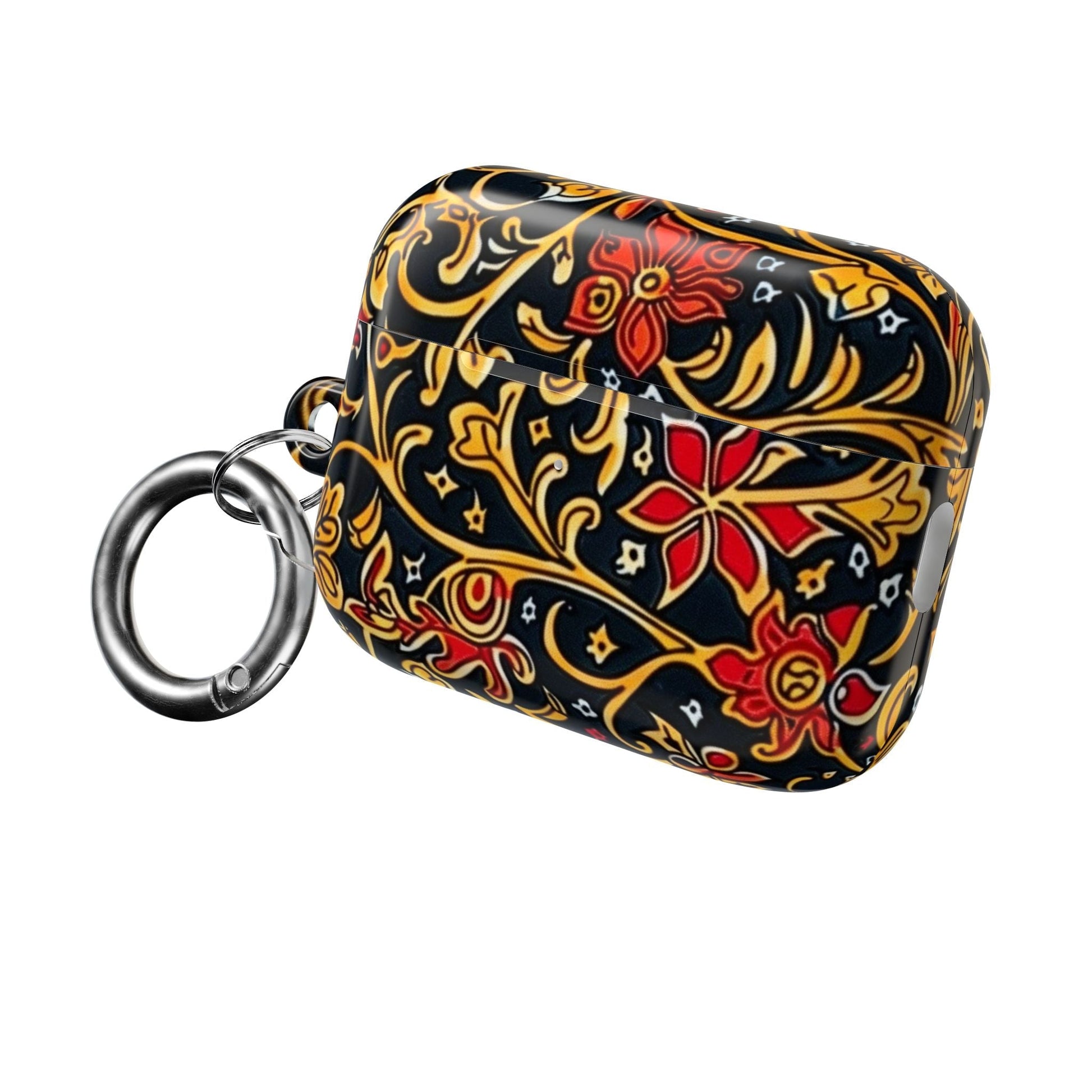Floral Baroque AirPod Case — Black, Gold & Red Ornate Pattern - DIGITAL X