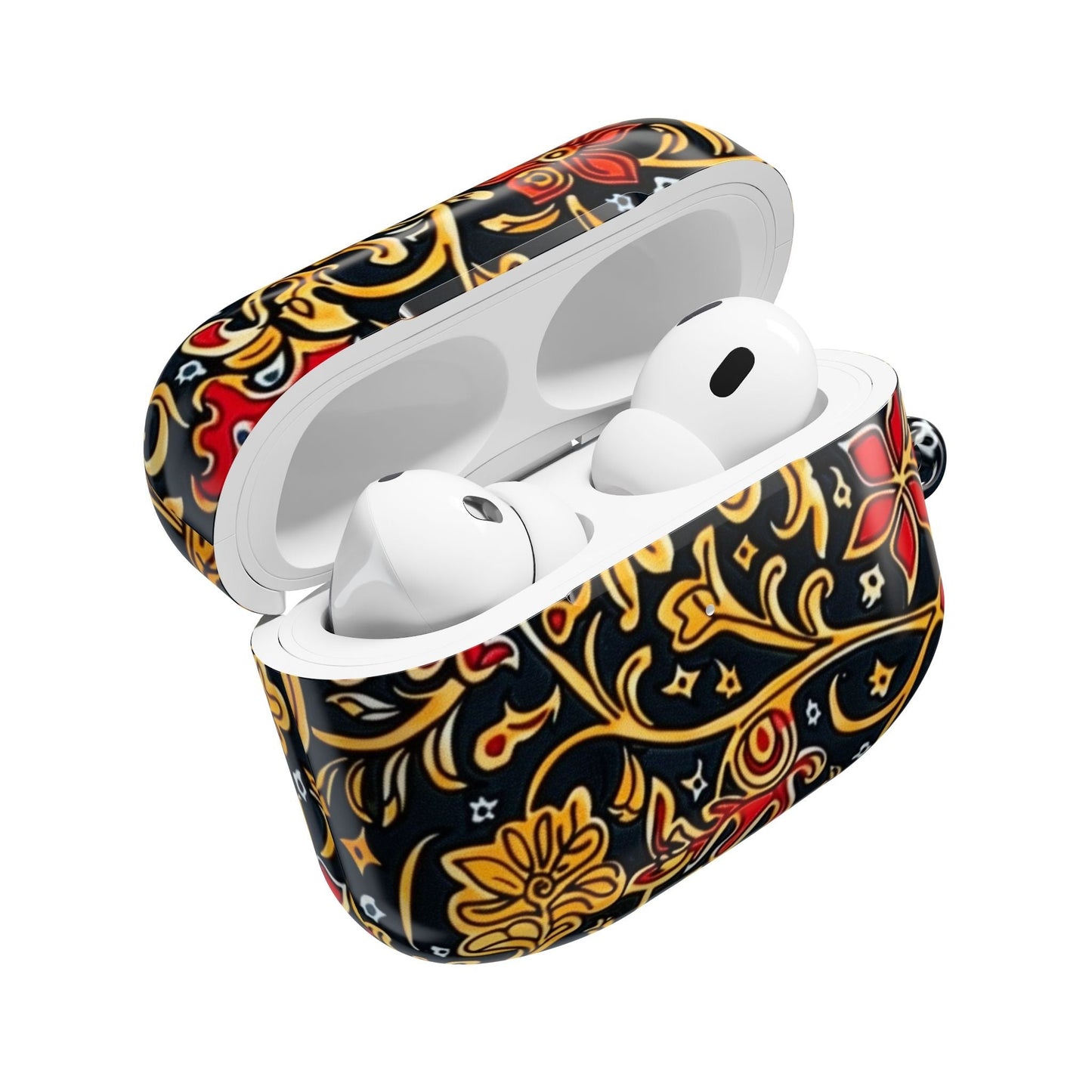 Floral Baroque AirPod Case — Black, Gold & Red Ornate Pattern - DIGITAL X
