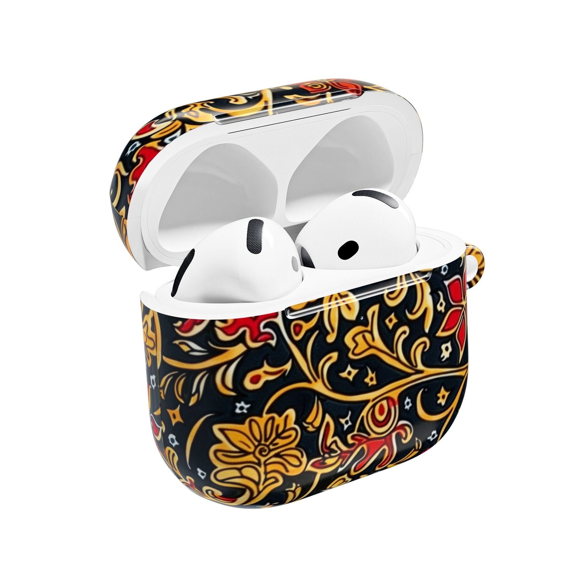 Floral Baroque AirPod Case — Black, Gold & Red Ornate Pattern - DIGITAL X