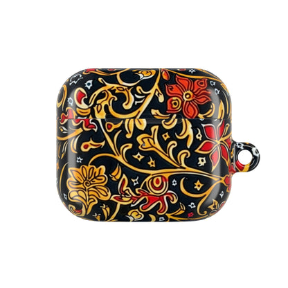 Floral Baroque AirPod Case — Black, Gold & Red Ornate Pattern - DIGITAL X